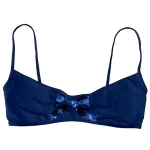 M MOSCHINO Mare Navy Blue Sequin Ribbon Brazilian Bandeau Bikini Swim Bra Top